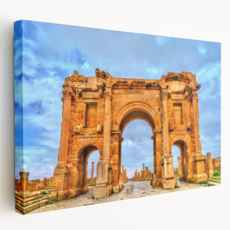 Large stretched canvas art featuring a scenic Algerian landscape in warm earth tones, ideal for kitchen wall art.