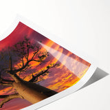 Extra large rolled print featuring line art flowers and Madagascar scenery in muted earth tones.
