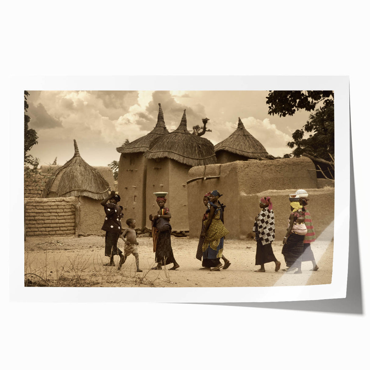 Extra large rolled print depicting a serene Mali landscape in soft earth tones, ideal for art wall dining room.