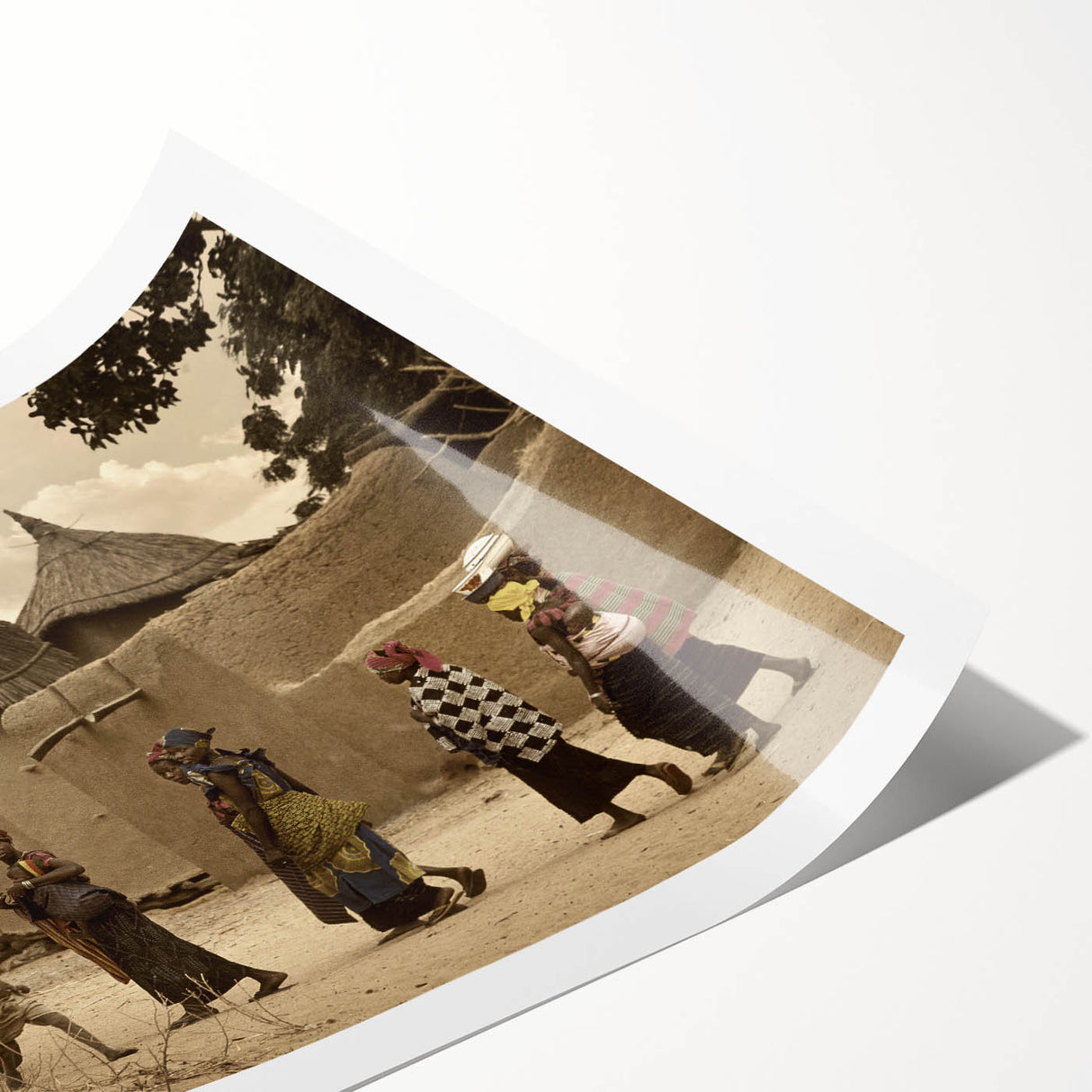 Extra large rolled print featuring line art flowers in muted earth tones, ideal for large living room wall art.