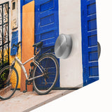 Large abstract wall art depicting a Moroccan scenery in earth tones on acrylic glass, ideal for dining room art.