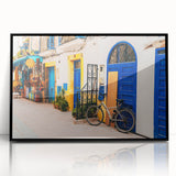 Large abstract wall art featuring a Moroccan landscape in black and white tones on a framed acrylic, suited for modern decor.