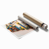 Extra large rolled print of a Moroccan landscape with vibrant floral elements.