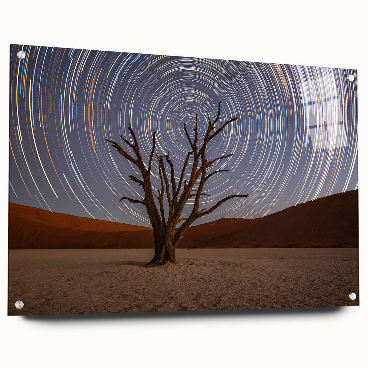 Acrylic print of a large abstract Namibian landscape in earth tones, ideal for bedroom or dining room decor.