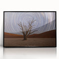 Large abstract wall art depicting a serene Namibian landscape in muted earth tones, framed in black acrylic.