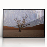 Large abstract wall art depicting a serene Namibian landscape in muted earth tones, framed in black acrylic.