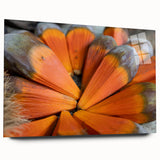 Large abstract wall art depicting Seychelles scenery in vibrant blue and green hues on acrylic glass.