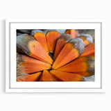 Abstract art print of a Seychelles landscape in muted earth tones on a framed white mat, ideal for dining room decor.