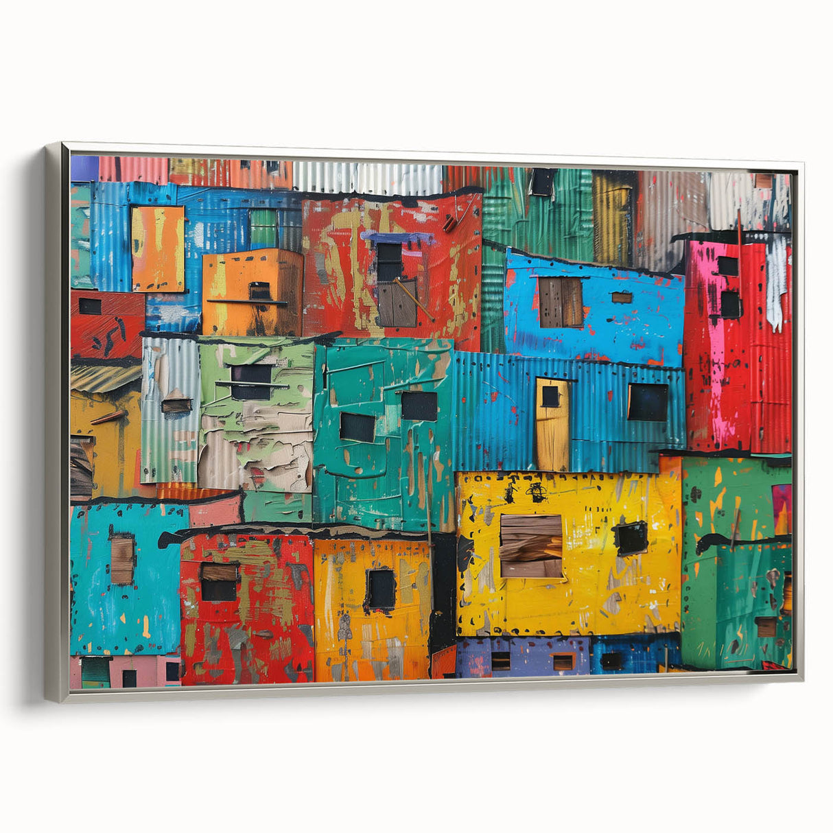 Framed canvas depicting a vintage-style African landscape with vibrant color accents.