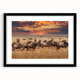 Colorful abstract art print featuring a textured depiction of a Tanzanian landscape, in an extra large black framed format.