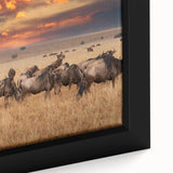 Extra large framed canvas of a textured black wall art depicting colorful African scenery, ideal for living room decor.