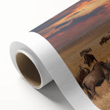 Art deco poster of Tanzanian scenery on rolled canvas, featuring muted earth tones, ideal for nursery wall art.