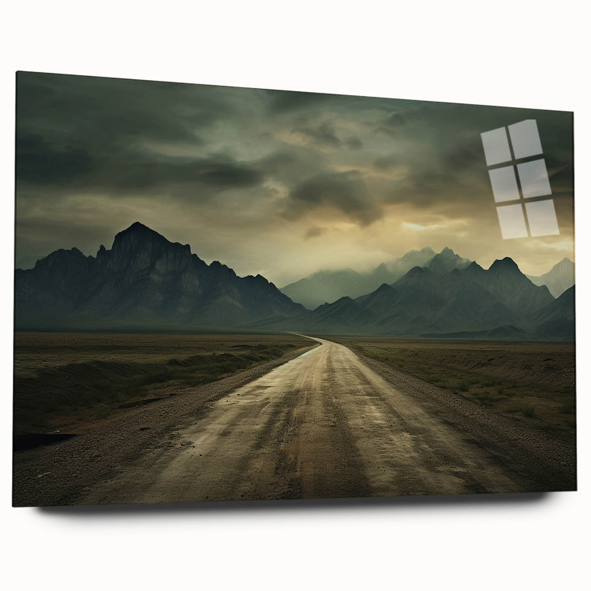 Large abstract wall art of an Asian scenery in muted earth tones on acrylic glass, suitable for bedroom or dining room decor.