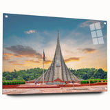 Acrylic print of a large abstract landscape in shades of blue and green, ideal for dining room decor.