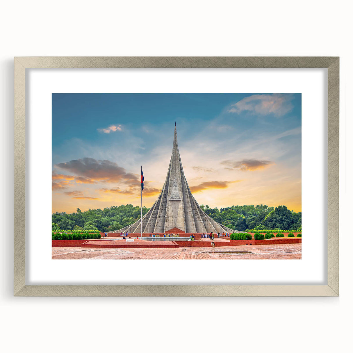 Textured abstract art print of a serene landscape, in muted earth tones on a framed canvas, suitable for bedroom decor.