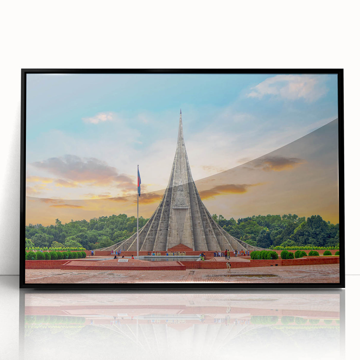 Large abstract wall art featuring a mid-century modernist style with a blend of muted earth tones, framed in black acrylic.