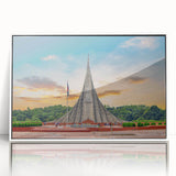 Acrylic print of a serene Bangladesh landscape in muted green and blue tones, ideal for modern art wall decor.