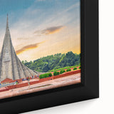 Black wall art featuring a textured, colorful Asian scenery on a framed canvas, ideal for living room decor.