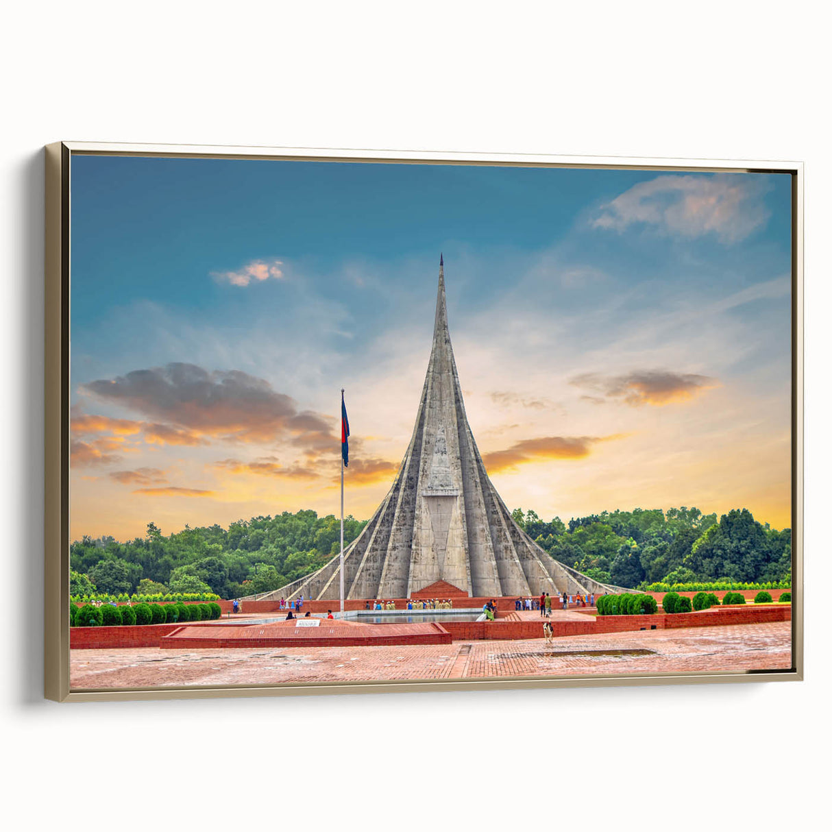 Framed canvas featuring a vintage-style landscape painting of Bangladesh, with muted green and gold tones.