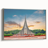 Framed canvas of a vintage-style landscape painting depicting a colorful rural Bangladeshi scene.