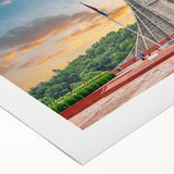 Art deco poster of a serene Bangladesh landscape on rolled canvas, showing muted earth tones, ideal for dining room decor.