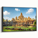 Black and white landscape art painting of a Cambodian scenery on framed canvas, ideal for bedroom wall decor.