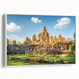 Vintage poster art of a Cambodian landscape on framed canvas, featuring vibrant colors, ideal for living room decor.