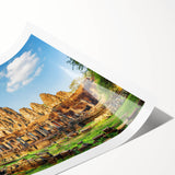 Extra large rolled print featuring line art flowers with muted earth tones, ideal for large living room wall art.