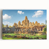 Black and white large art print of Angkor Wat on stretched canvas, ideal for kitchen wall art.
