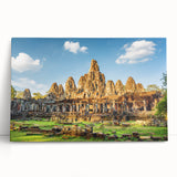 Black and white photograph of Angkor Wat on stretched canvas, ideal for kitchen wall art or bedroom ambiance.