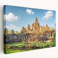Angkor Wat temple depicted in muted earth tones on a large stretched canvas, suitable for kitchen wall art.