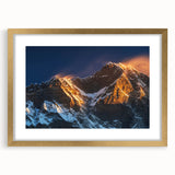 Extra large abstract art print of Tibetan scenery in gold frame, featuring textured details in earth tones.