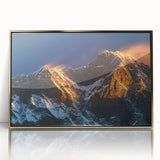 Framed acrylic print depicting a Tibetan landscape in gold and earth tones, ideal for modern art wall decor.