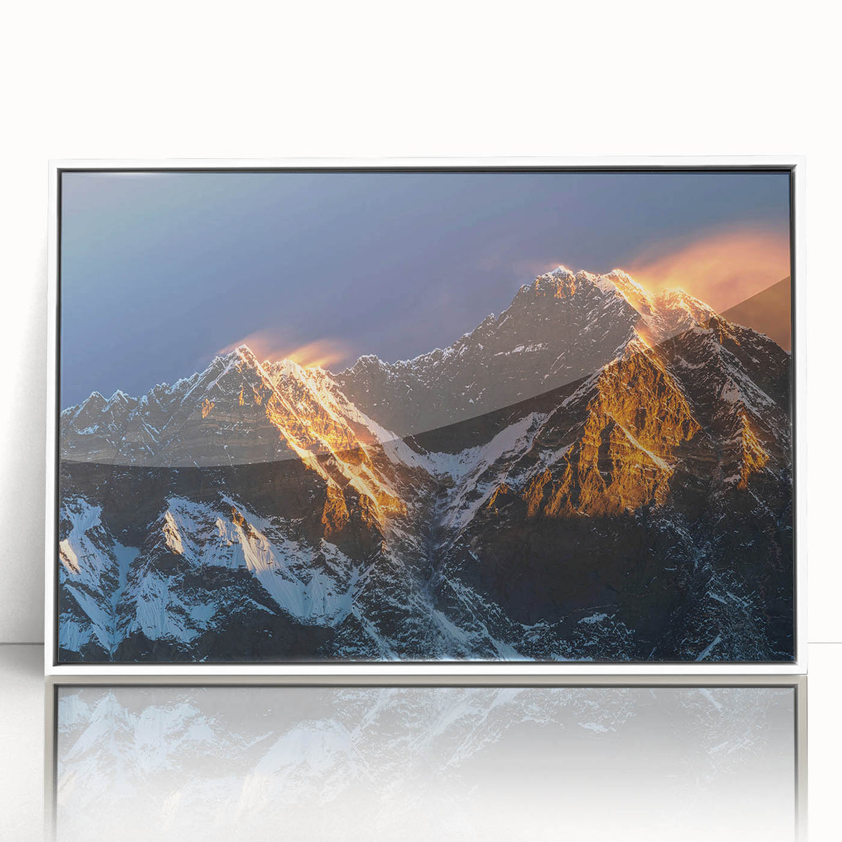 Framed acrylic print of a Tibetan landscape in muted earth tones, ideal for nursery wall art.