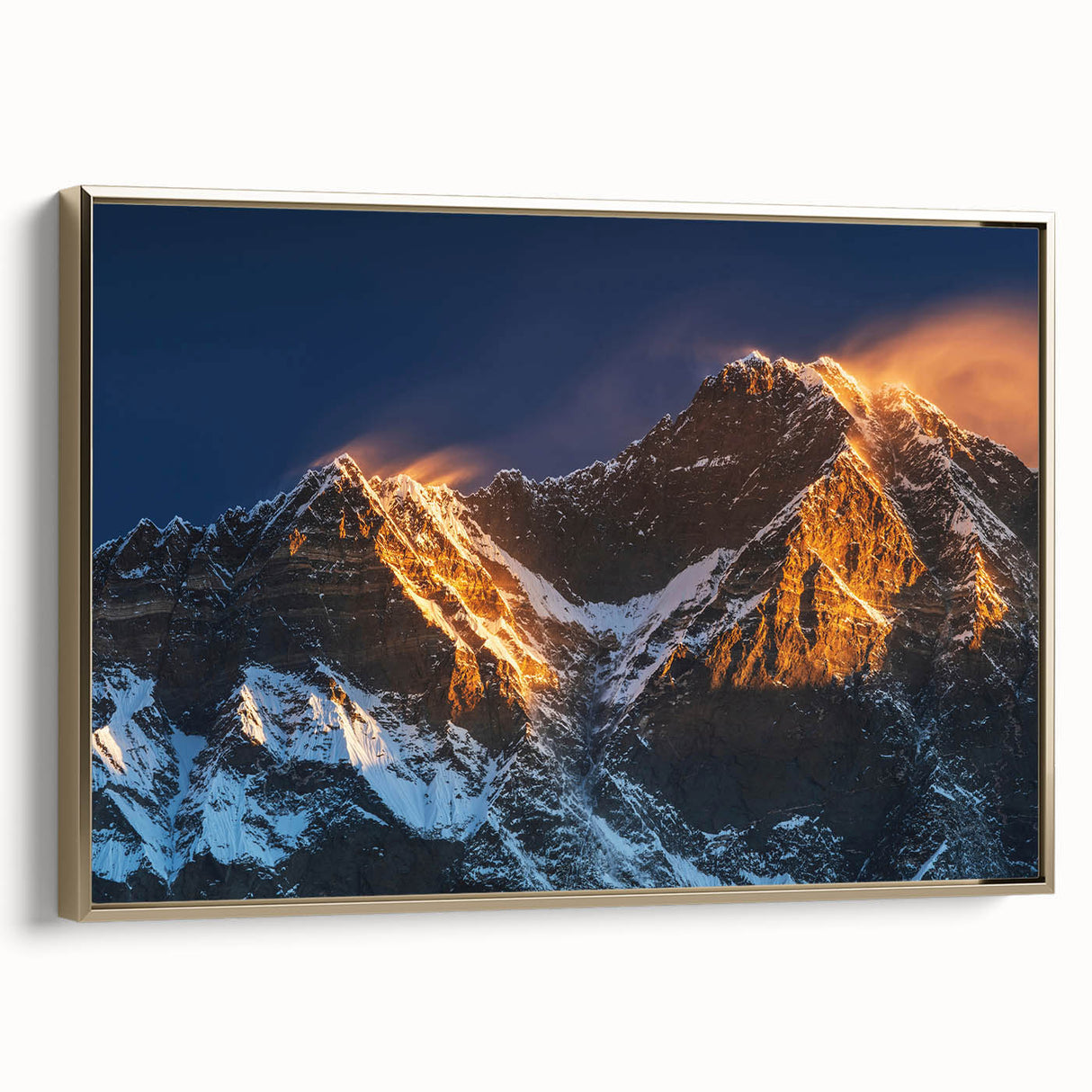 Framed canvas featuring a vintage-style landscape painting of Tibet, in gold and black tones, ideal for bedroom wall art.