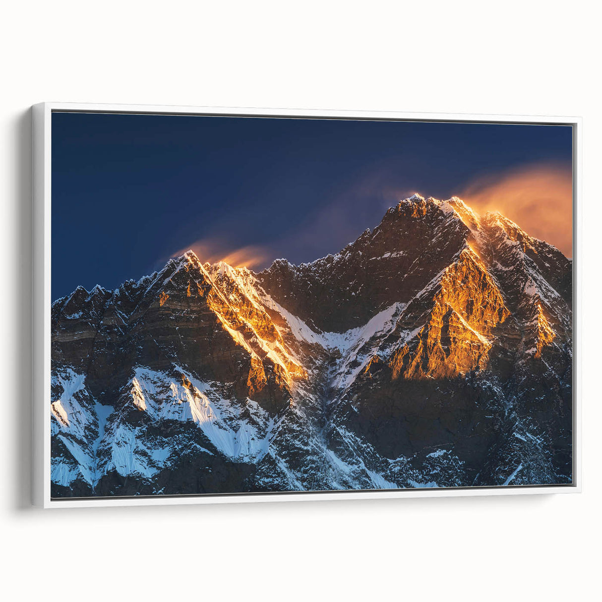 Vintage poster art of a Tibetan landscape on framed canvas, featuring vibrant colors on a black background.
