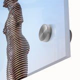 Large abstract wall art featuring geometric shapes in earthy tones on acrylic glass, ideal for dining room ambiance.