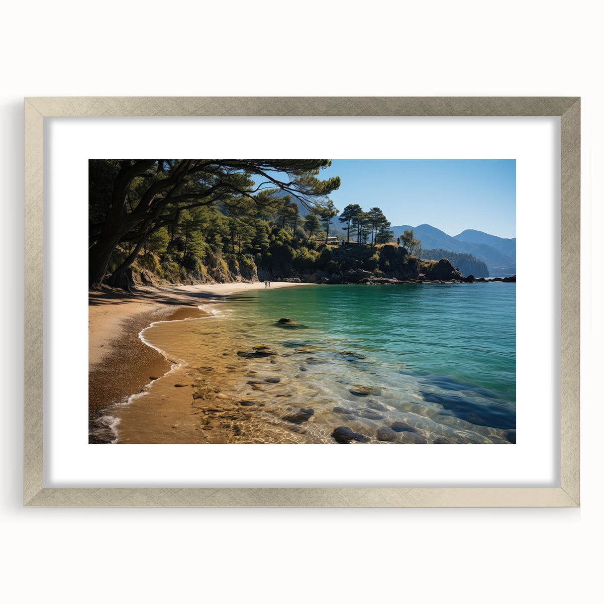 Textured abstract art print of Hong Kong skyline in muted silver tones, framed with mat, ideal for bedroom art.