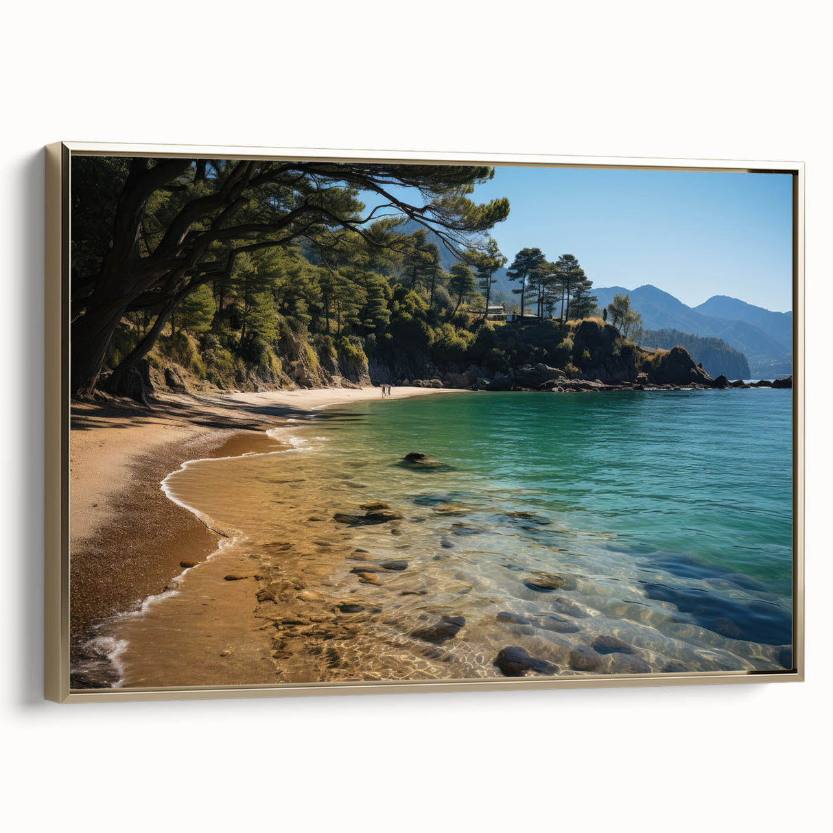 Vintage poster art of Hong Kong landscape on framed canvas, with black and gold tones, ideal for bedroom wall art.