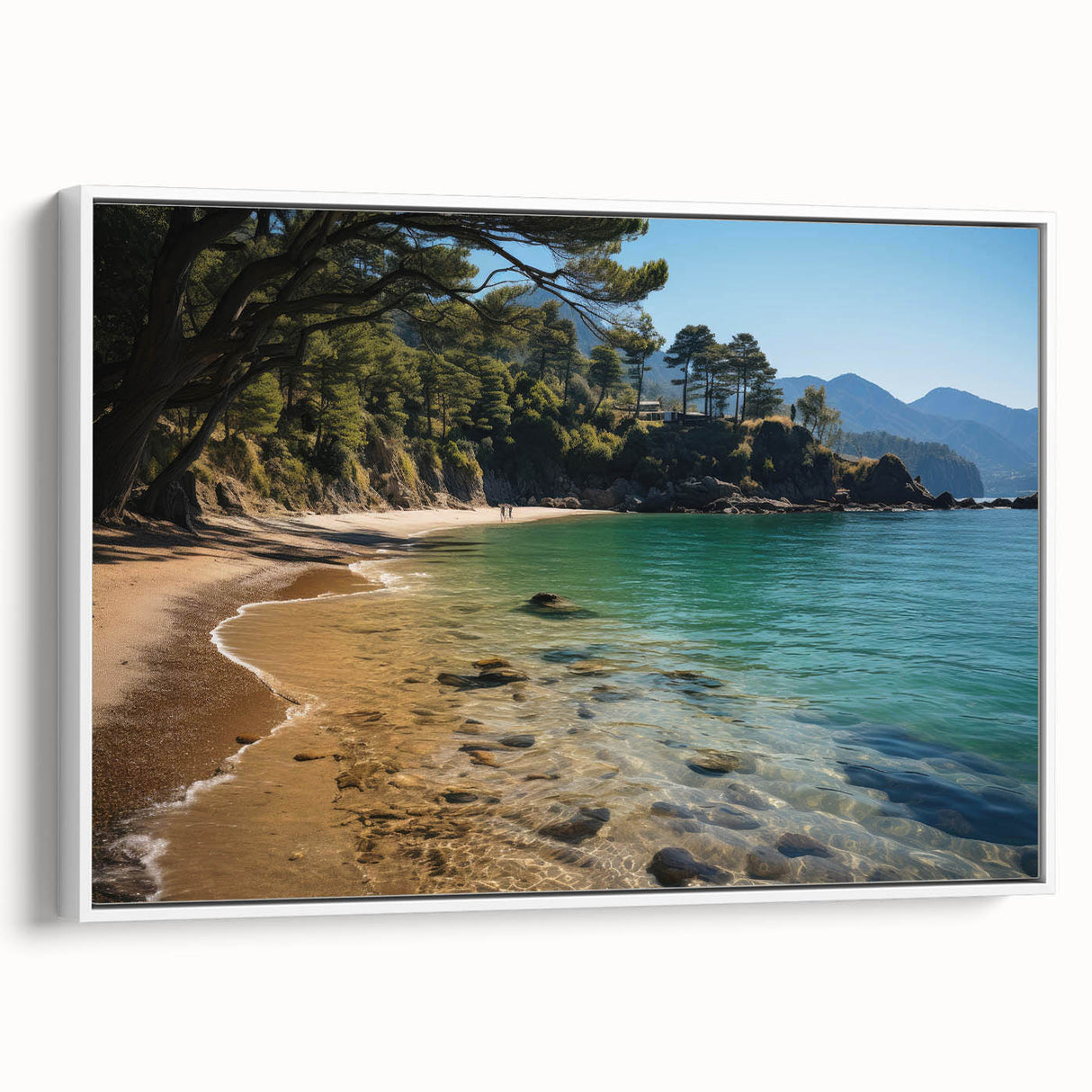 Vintage poster art of Hong Kong skyline on framed canvas, featuring vibrant colors on a black background.