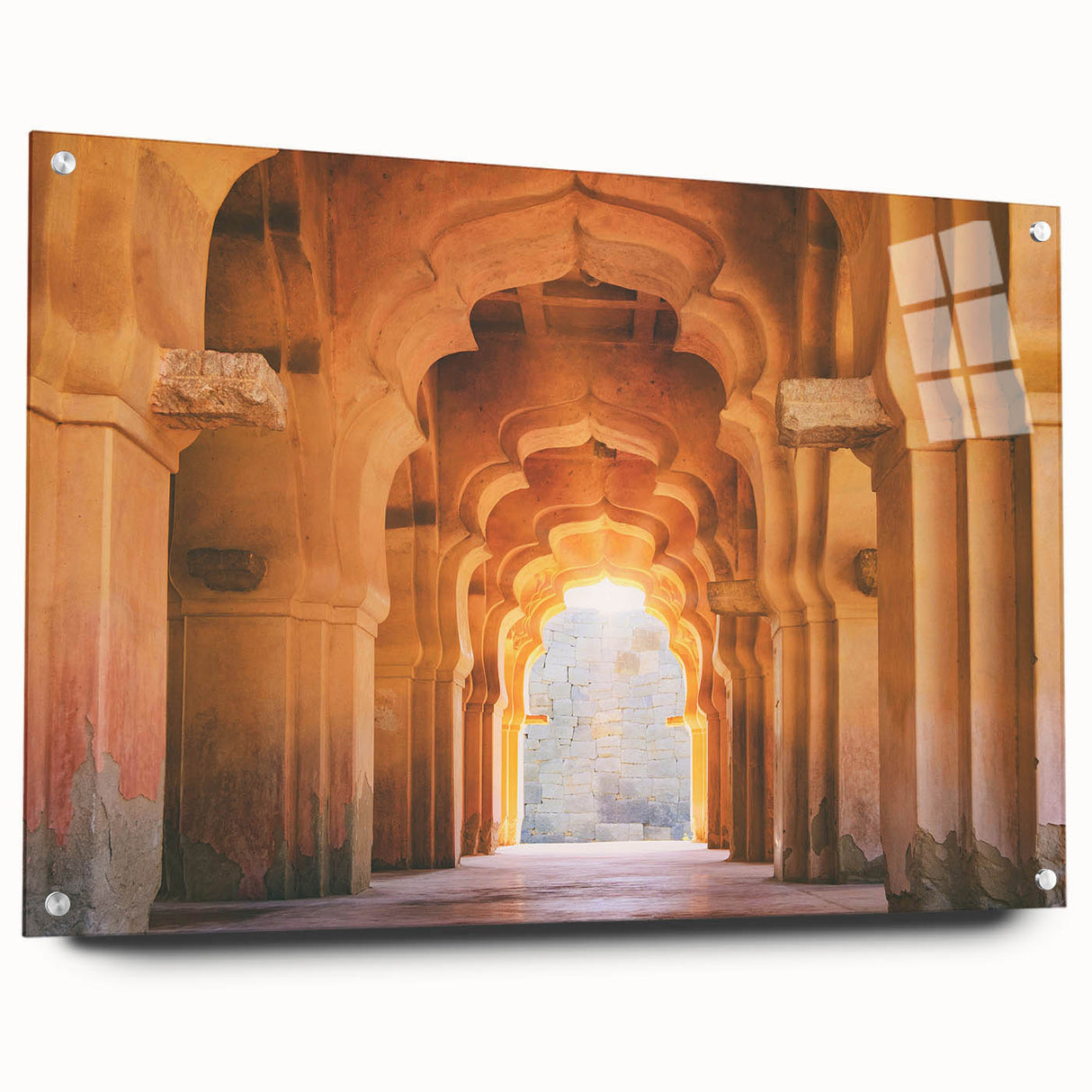 Acrylic print of a large abstract depiction of an Indian landscape in vibrant earth tones.