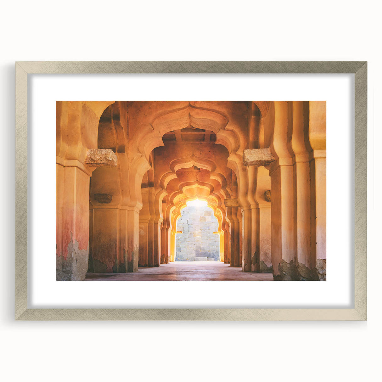Textured art print of an abstract landscape in earthy tones on a framed canvas, suitable for bedroom decor.