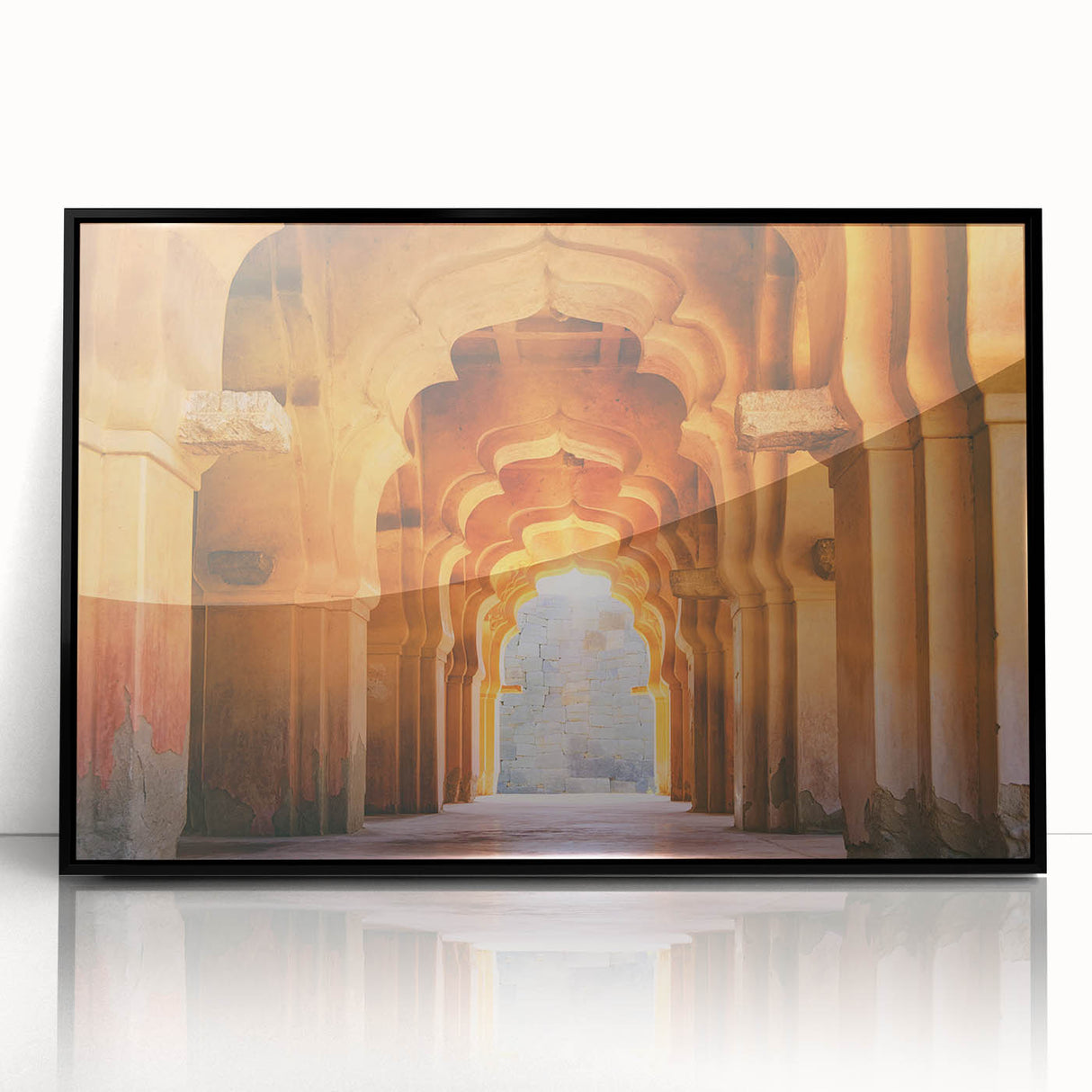 Large abstract wall art depicting an Indian landscape in muted earth tones on a framed acrylic.
