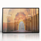 Large abstract wall art depicting an Indian landscape in muted earth tones on a framed acrylic.