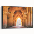 Black and white framed canvas featuring a vintage-style Indian landscape, ideal for bedroom decor.