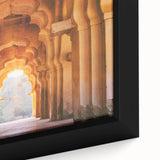 Extra large framed canvas featuring a textured, colorful depiction of an Indian scenery in black wall art style.