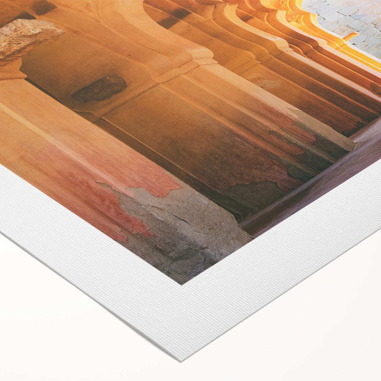 Art deco poster of an Indian landscape in muted earth tones on rolled canvas, suitable for dining room decor.