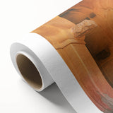 Art Deco poster of an Indian landscape in muted earth tones on rolled canvas.