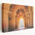 Large art depicting a serene Indian landscape in muted earth tones on stretched canvas, ideal for kitchen wall art.