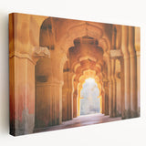 Large art depicting a serene Indian landscape in muted earth tones on stretched canvas, ideal for kitchen wall art.